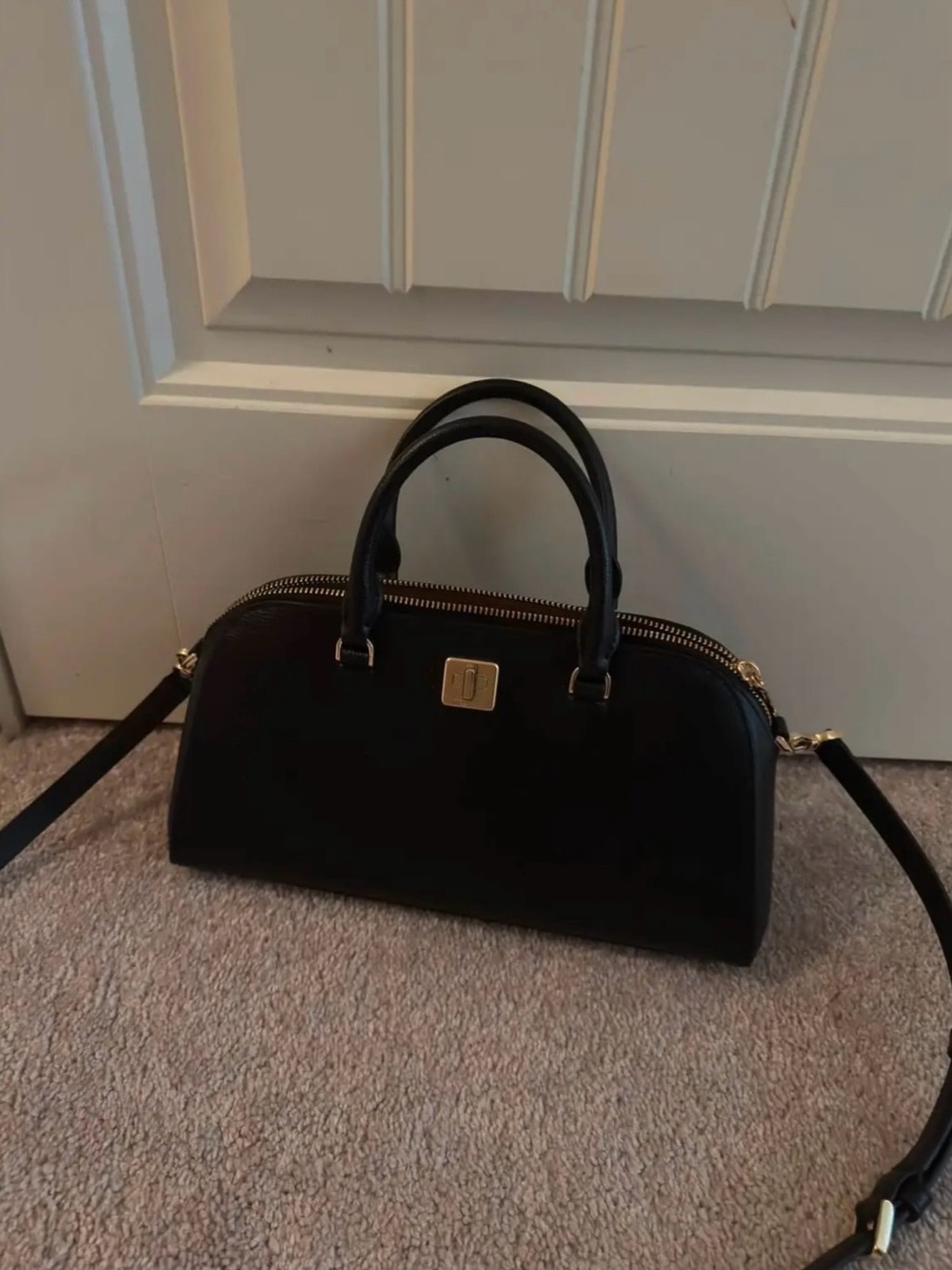 kate spade Black Leather Top-Handle Satchel with Gold Hardware